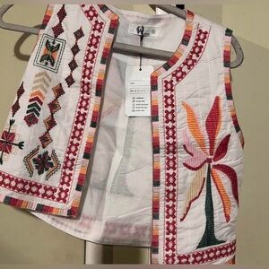 Colorful Embroidered Vest white